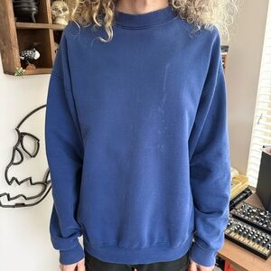 Vintage 80s 90s Blue Blank Distressed Crewneck Sweatshirt USA ~ Size XL